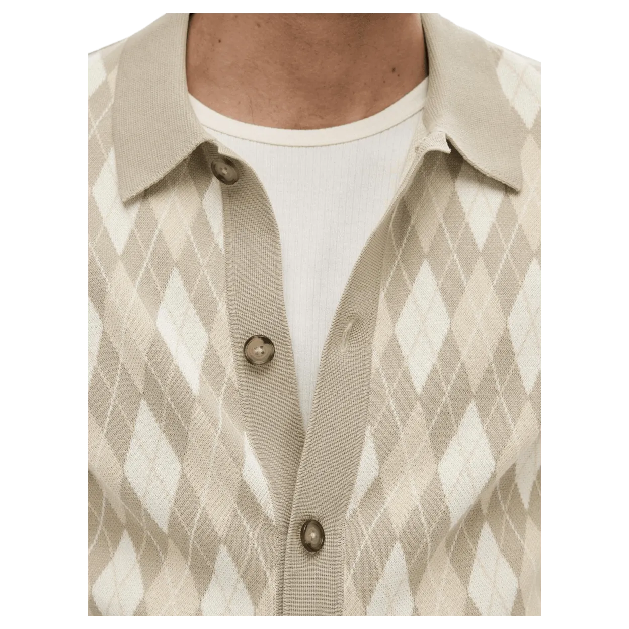 Selected Mattis Short Sleeve Knit Argyle Cardigan