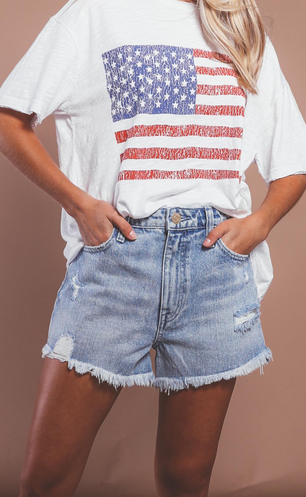 show me your mumu: arizona high waisted shorts - rainwater