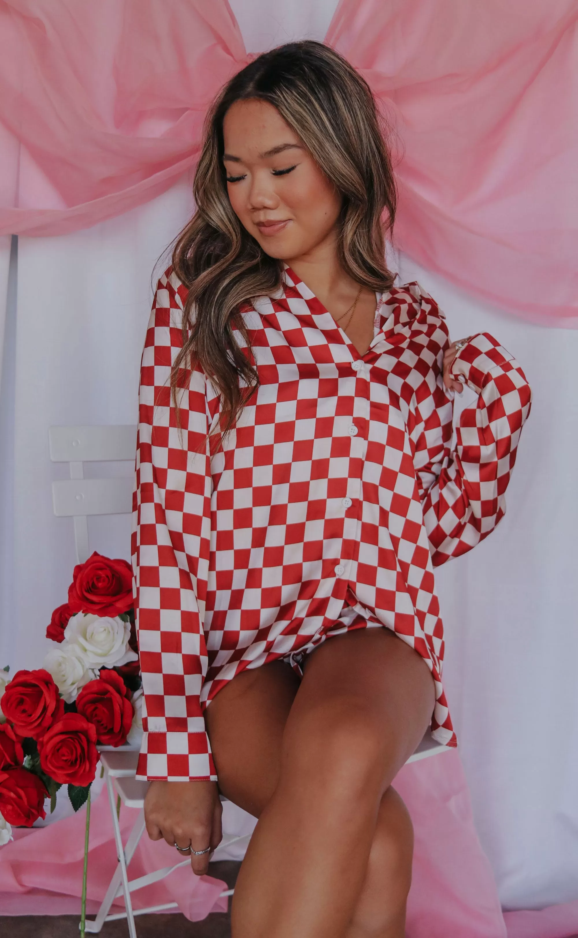 show me your mumu: early riser pj set - red checker