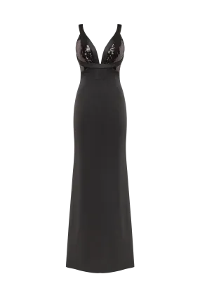 Show-stealer black maxi dress with a V-neckline, Smoky Quartz