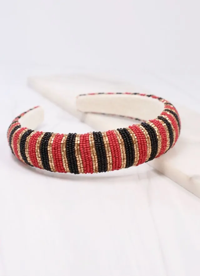 Sloane Striped Headband GARNET BLACK