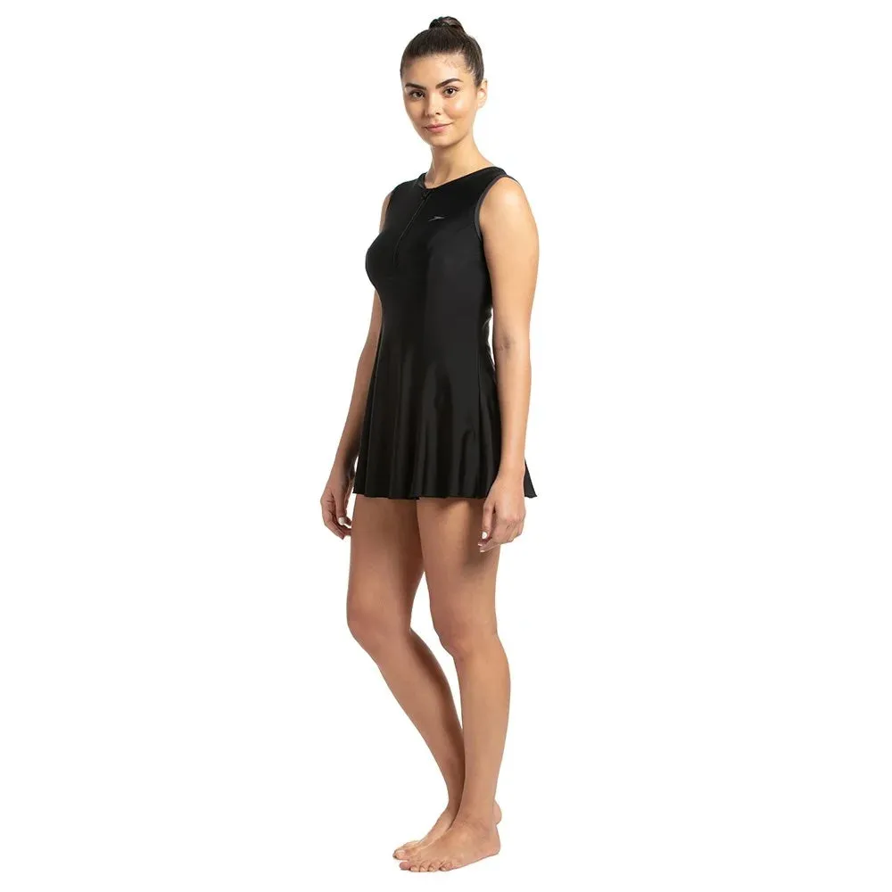 Speedo Women's Closedback Swimdress With Boyleg (Black/Oxid Grey)