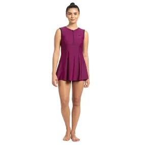 Speedo Women's Closedback Swimdress With Boyleg (Deep Plum/Black)