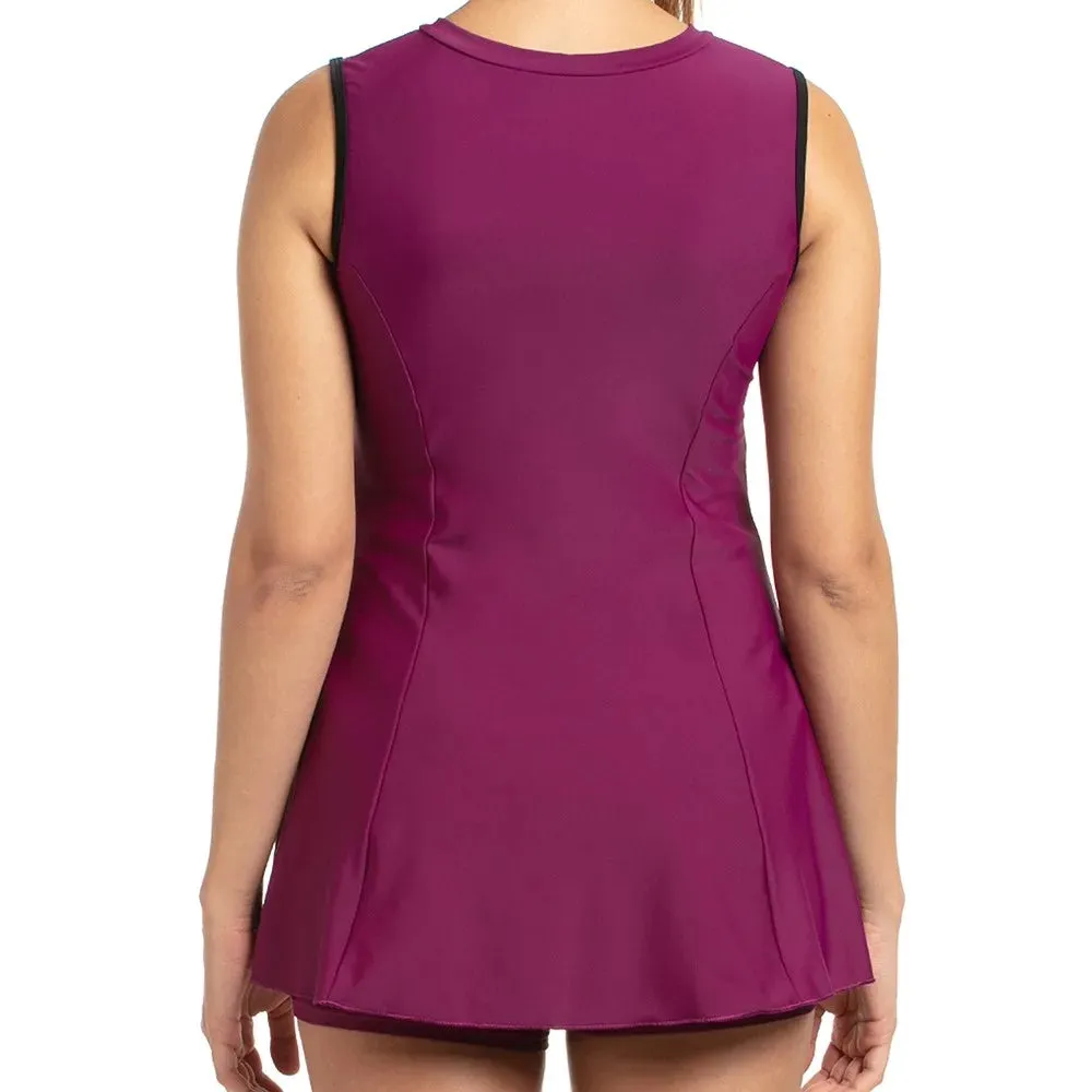 Speedo Women's Closedback Swimdress With Boyleg (Deep Plum/Black)