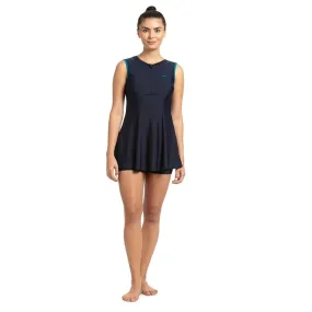 Speedo Women's Closedback Swimdress With Boyleg (True Navy/Nordic Teal)