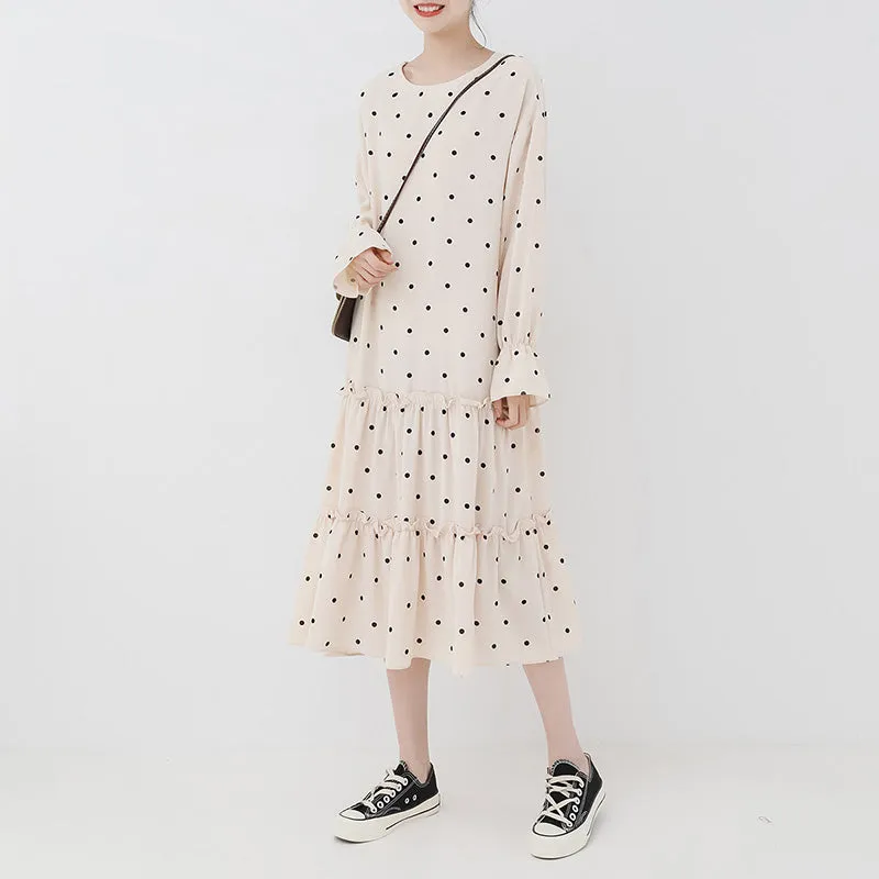 spring new Korean version of the Japanese wave point small fresh long dress