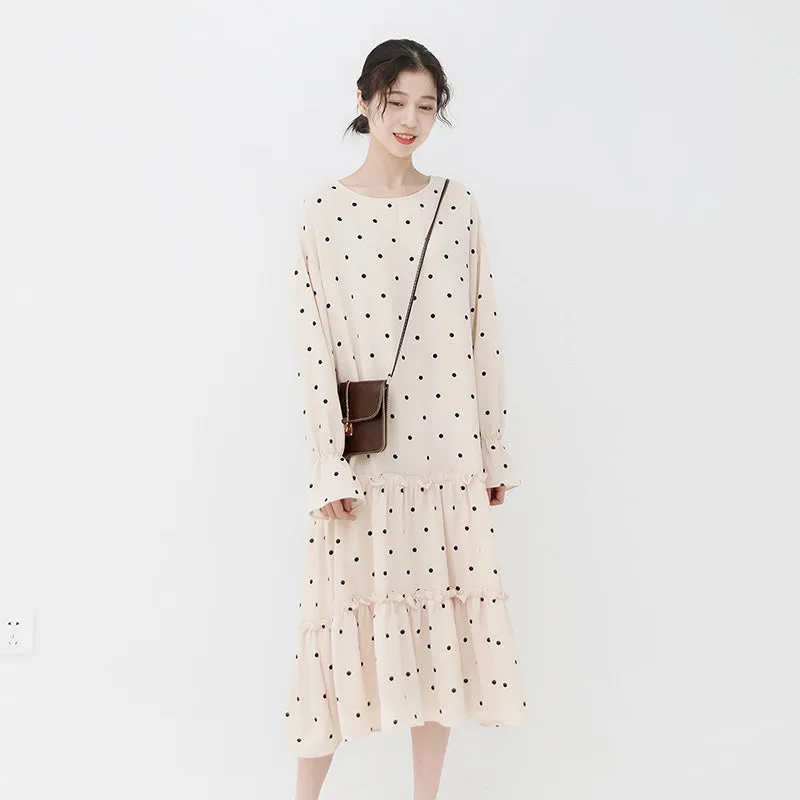 spring new Korean version of the Japanese wave point small fresh long dress