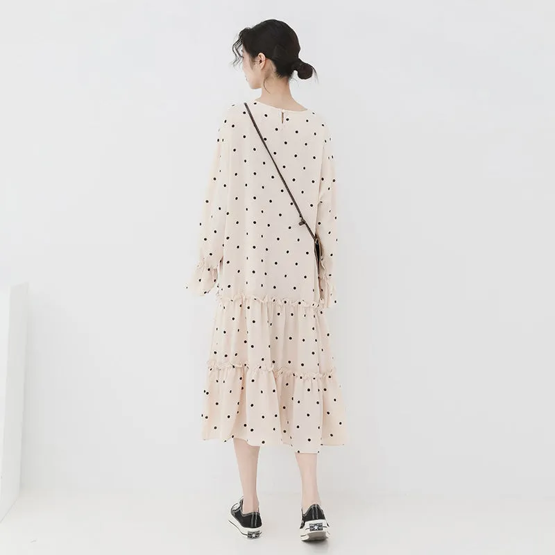 spring new Korean version of the Japanese wave point small fresh long dress