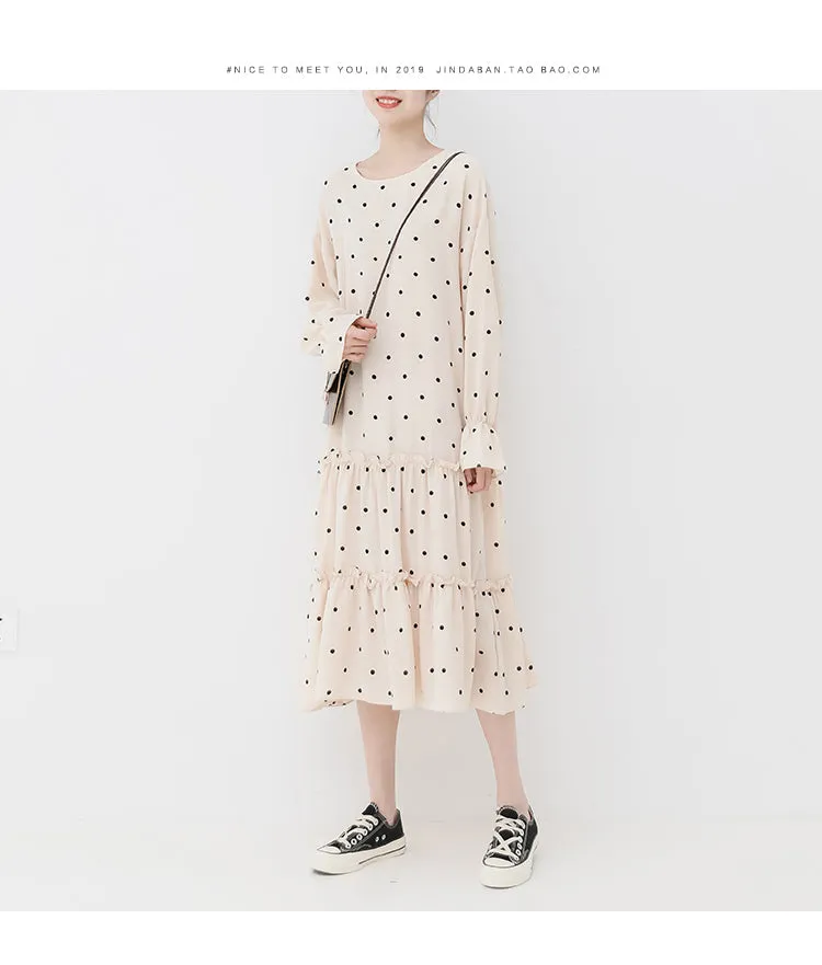 spring new Korean version of the Japanese wave point small fresh long dress