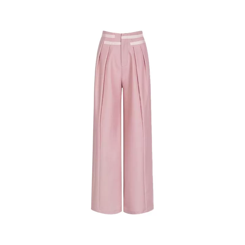 Spring trendy retro casual pants design straight wide leg high waist suit pants for women