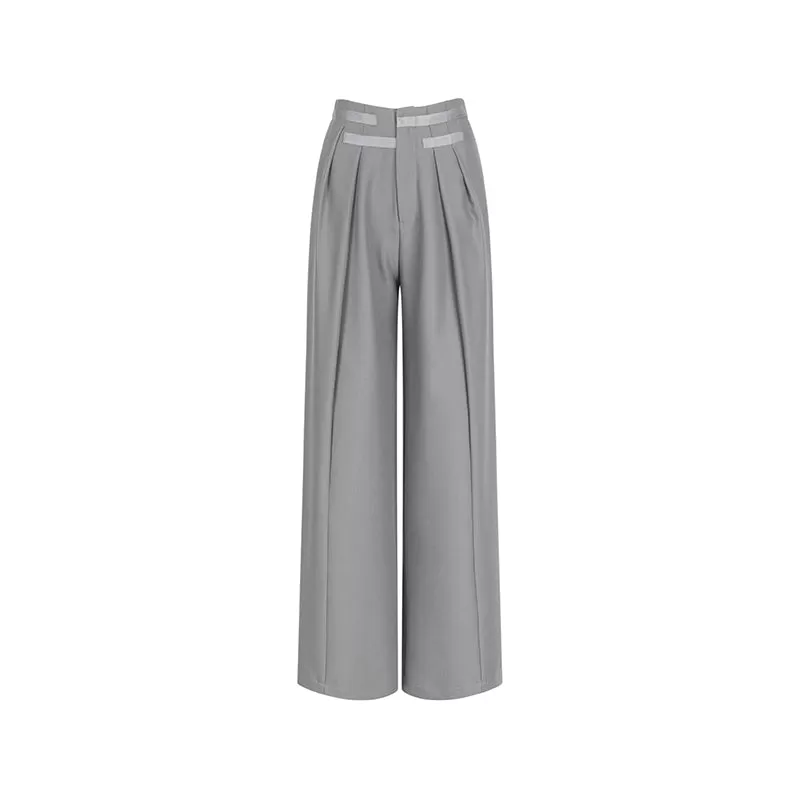 Spring trendy retro casual pants design straight wide leg high waist suit pants for women