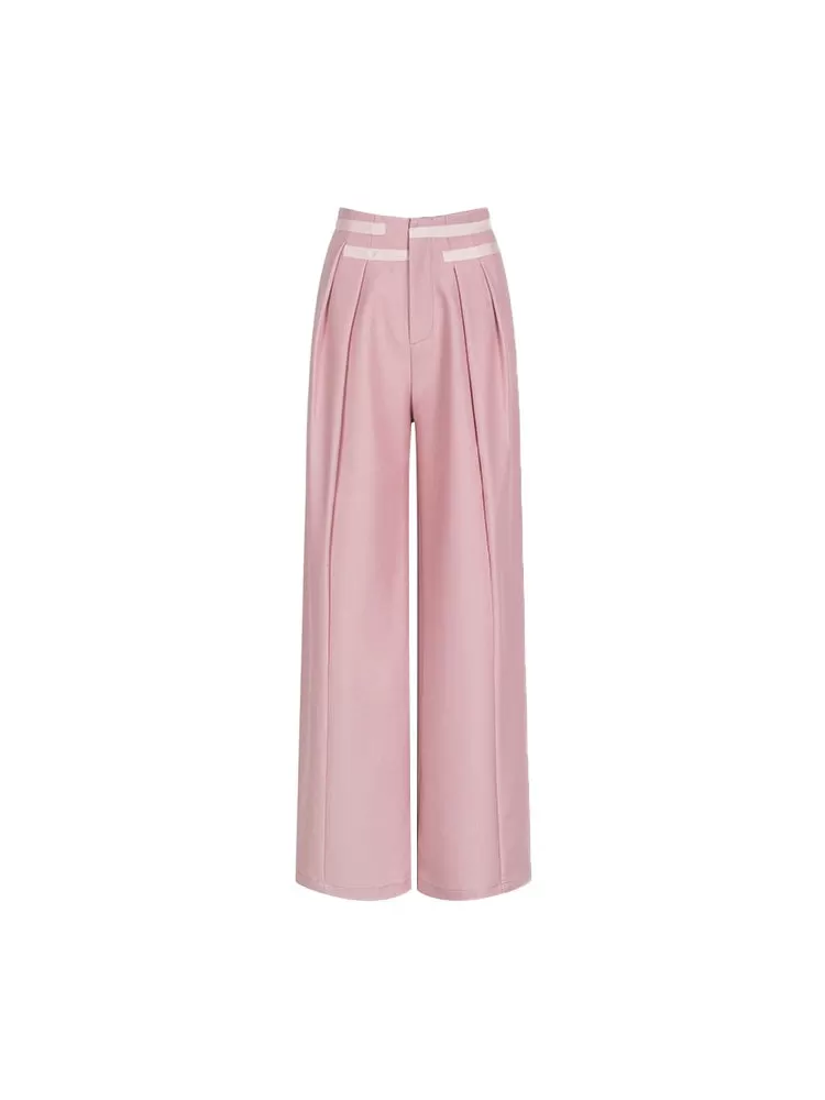 Spring trendy retro casual pants design straight wide leg high waist suit pants for women