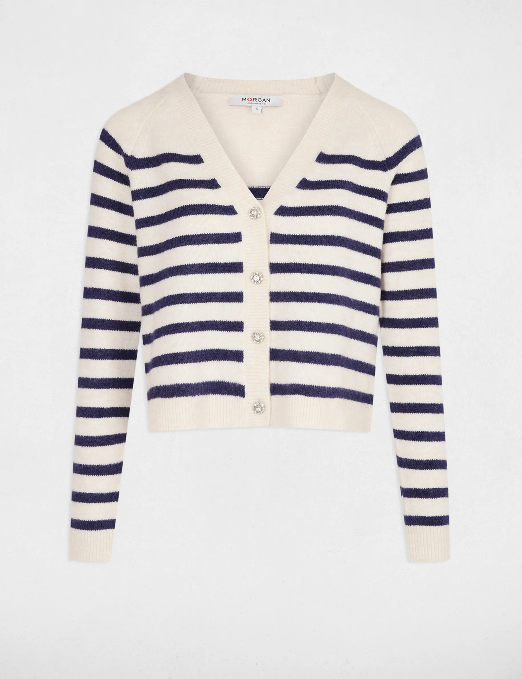 Stripped long-sleeved cardigan ivory women