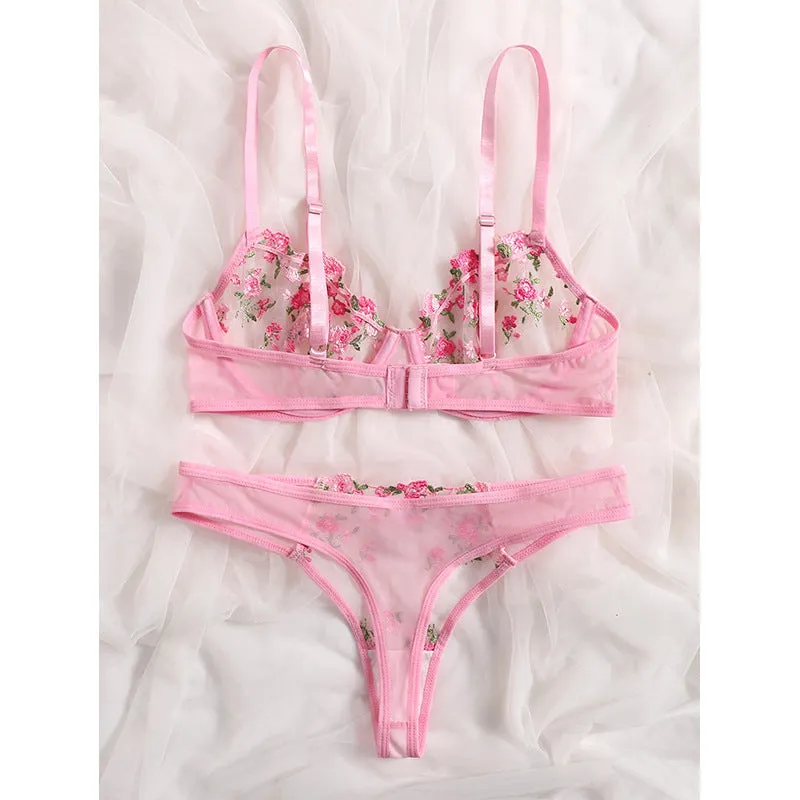 Sweet Pink Cute Floral Lingerie