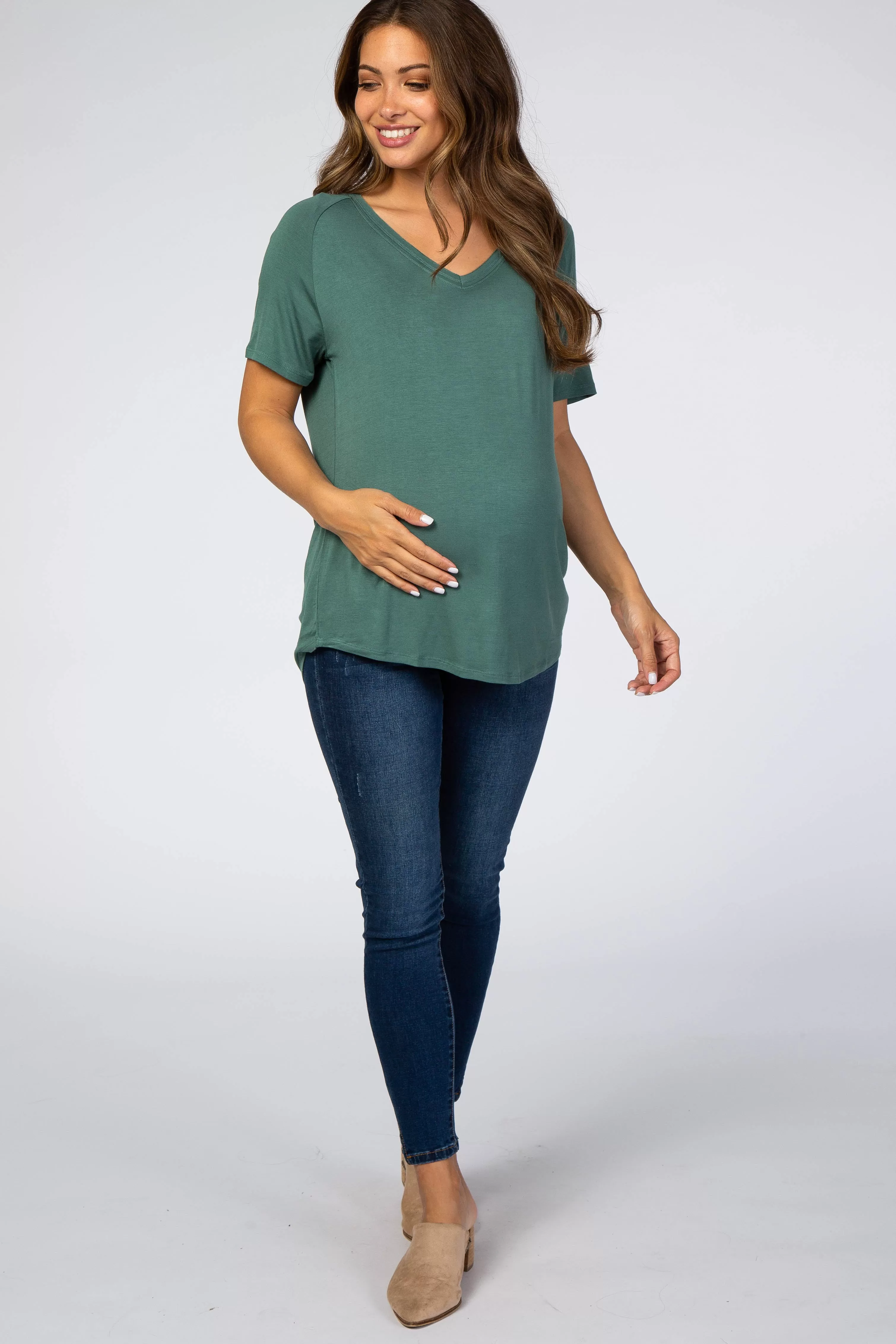 Teal V-Neck Maternity Short Sleeve Top