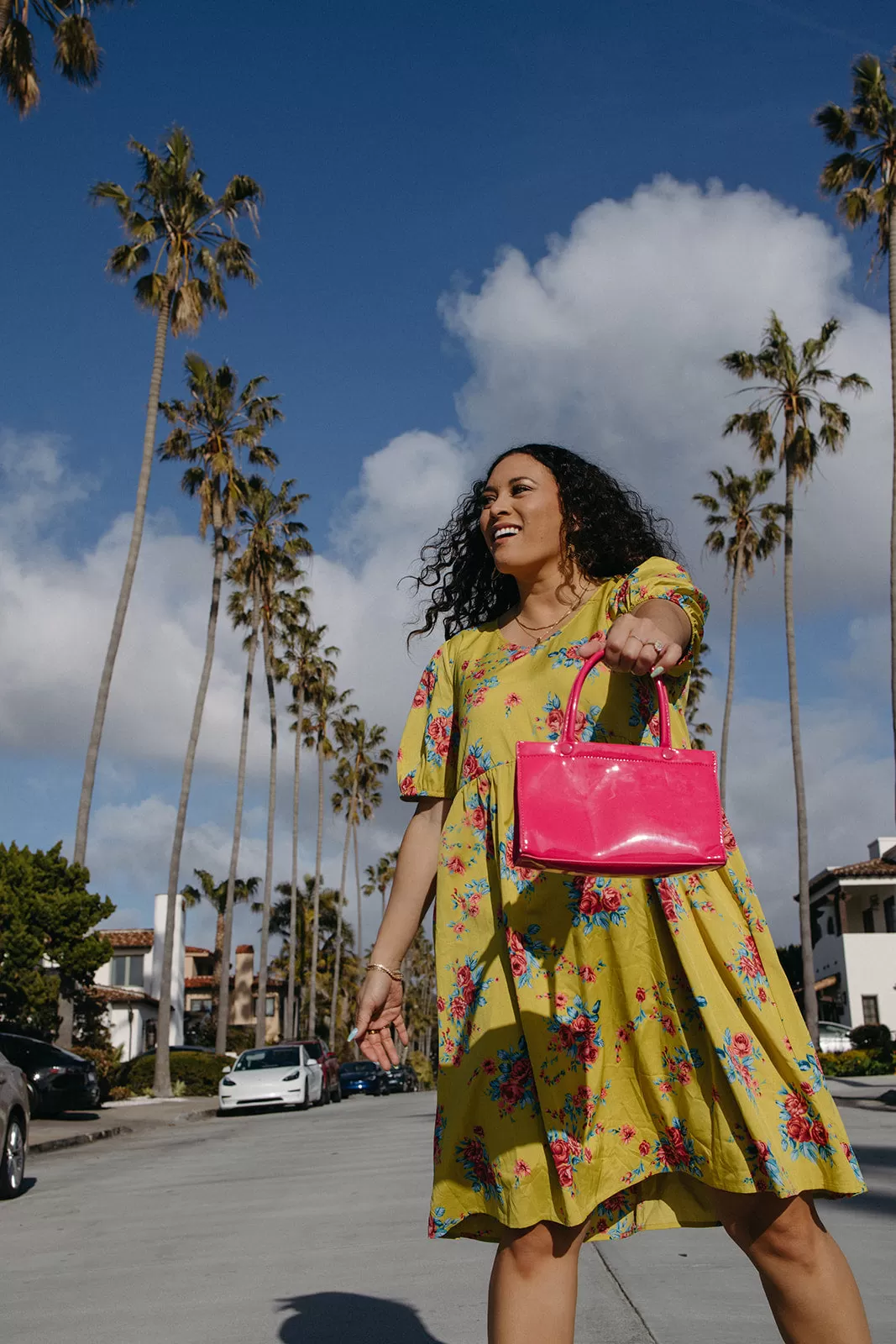 The Antonio Bubble Sleeve Midi Dress in Mustard Floral