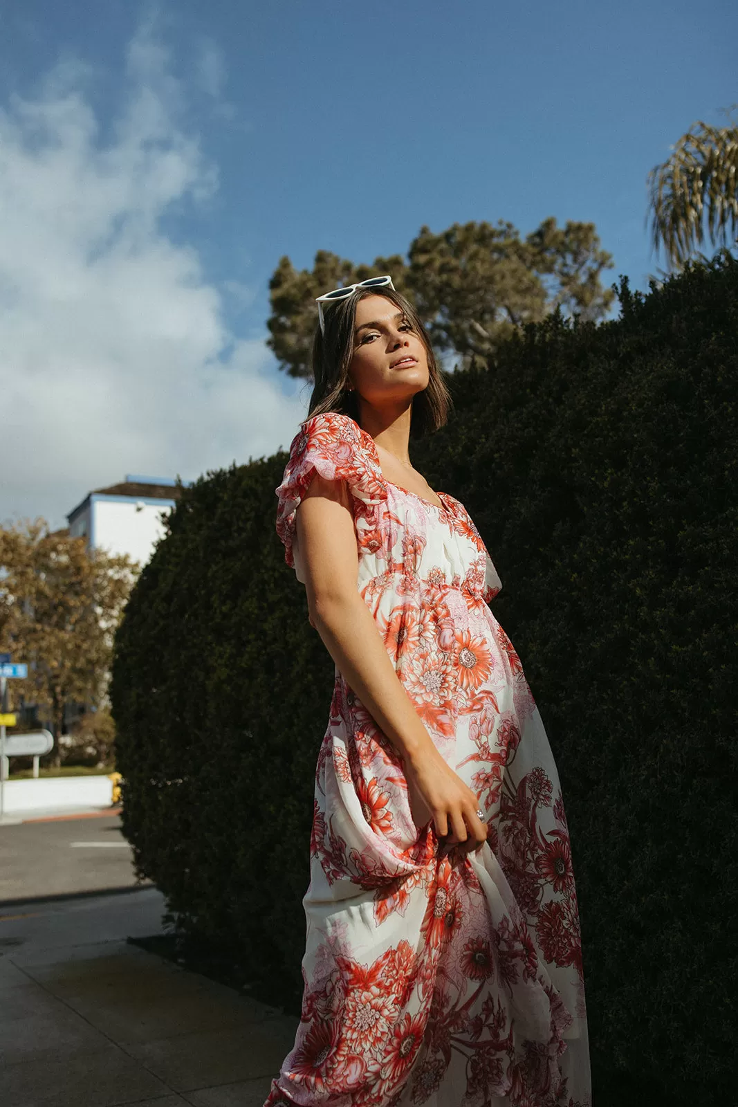 The Foreman Puff Sleeve Maxi Dress in Red Floral