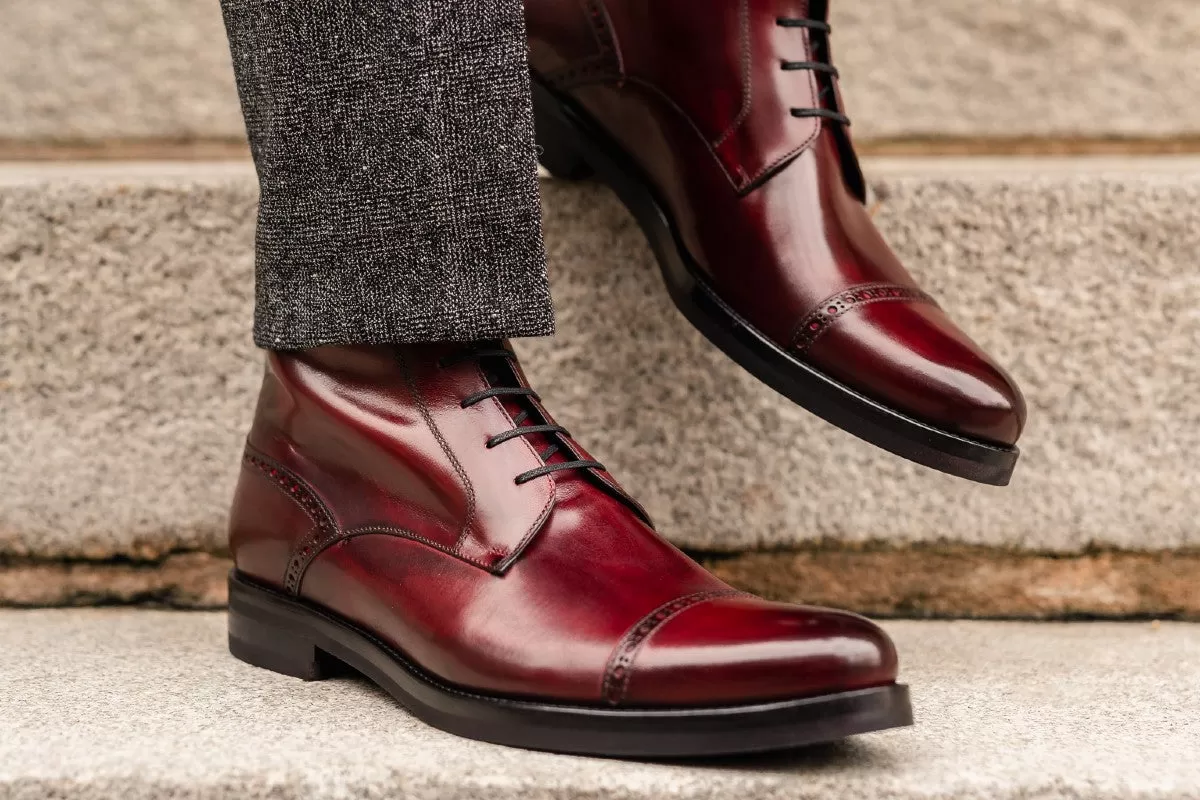 The Presley Lace-Up Boot - Oxblood - Rubber Sole