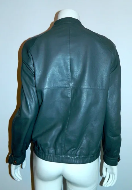 vintage 1980s gray leather jacket Peruzzi Italy moto chic XS S