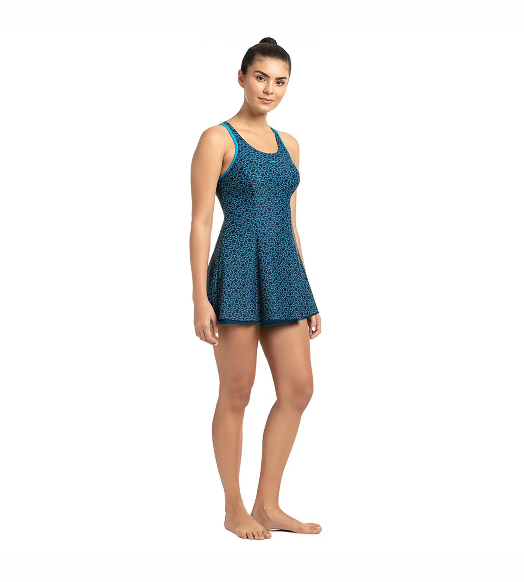 Women's Endurance Boomstar Printed Swimdress With Boyleg - True Navy & Pool