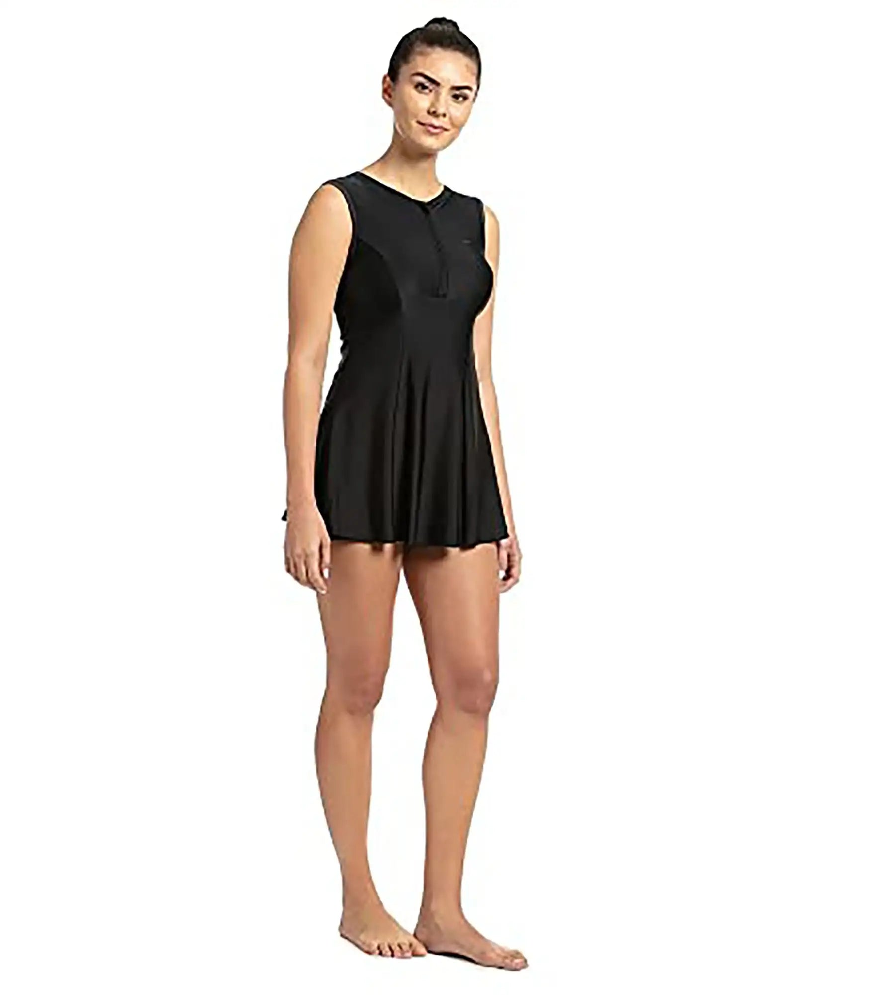 Women's Endurance Closed Back Swimdress With Boyleg - Black & Dapple Grey