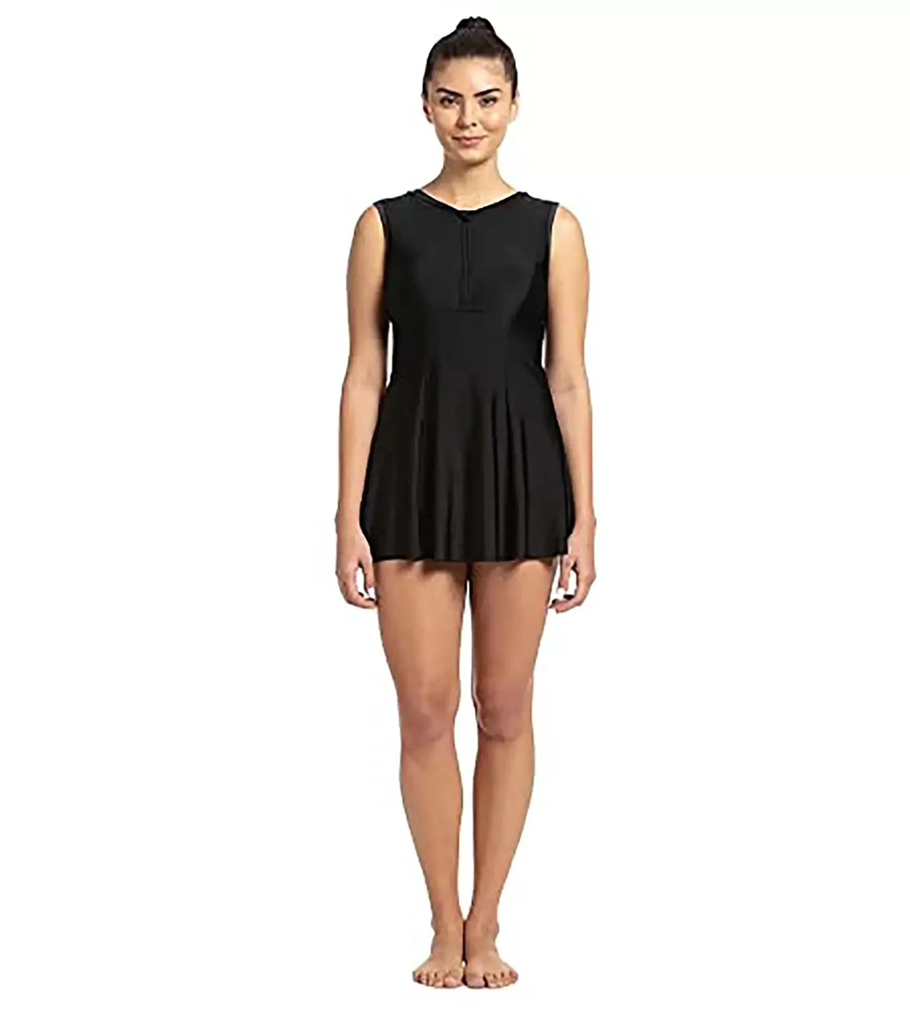 Women's Endurance Closed Back Swimdress With Boyleg - Black & Dapple Grey