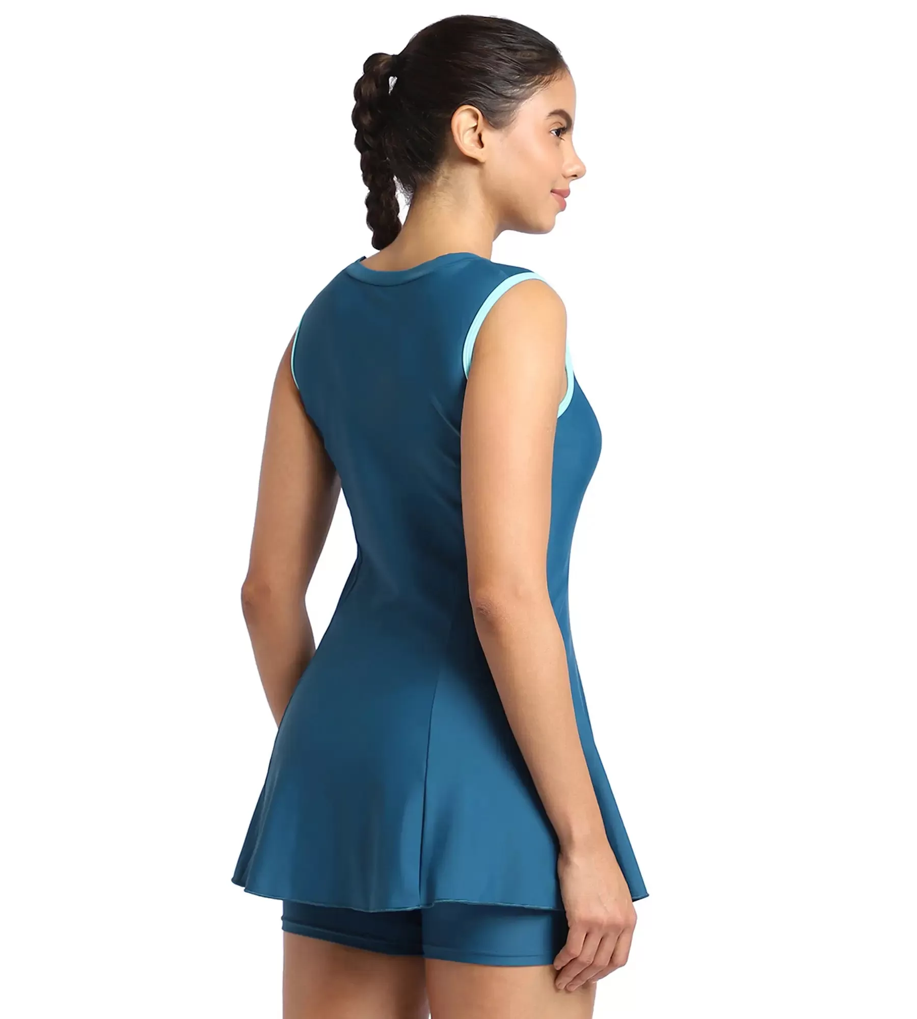 Women's Endurance Closedback Swimdress With Boyleg - Dark Teal  &  Marine Blue