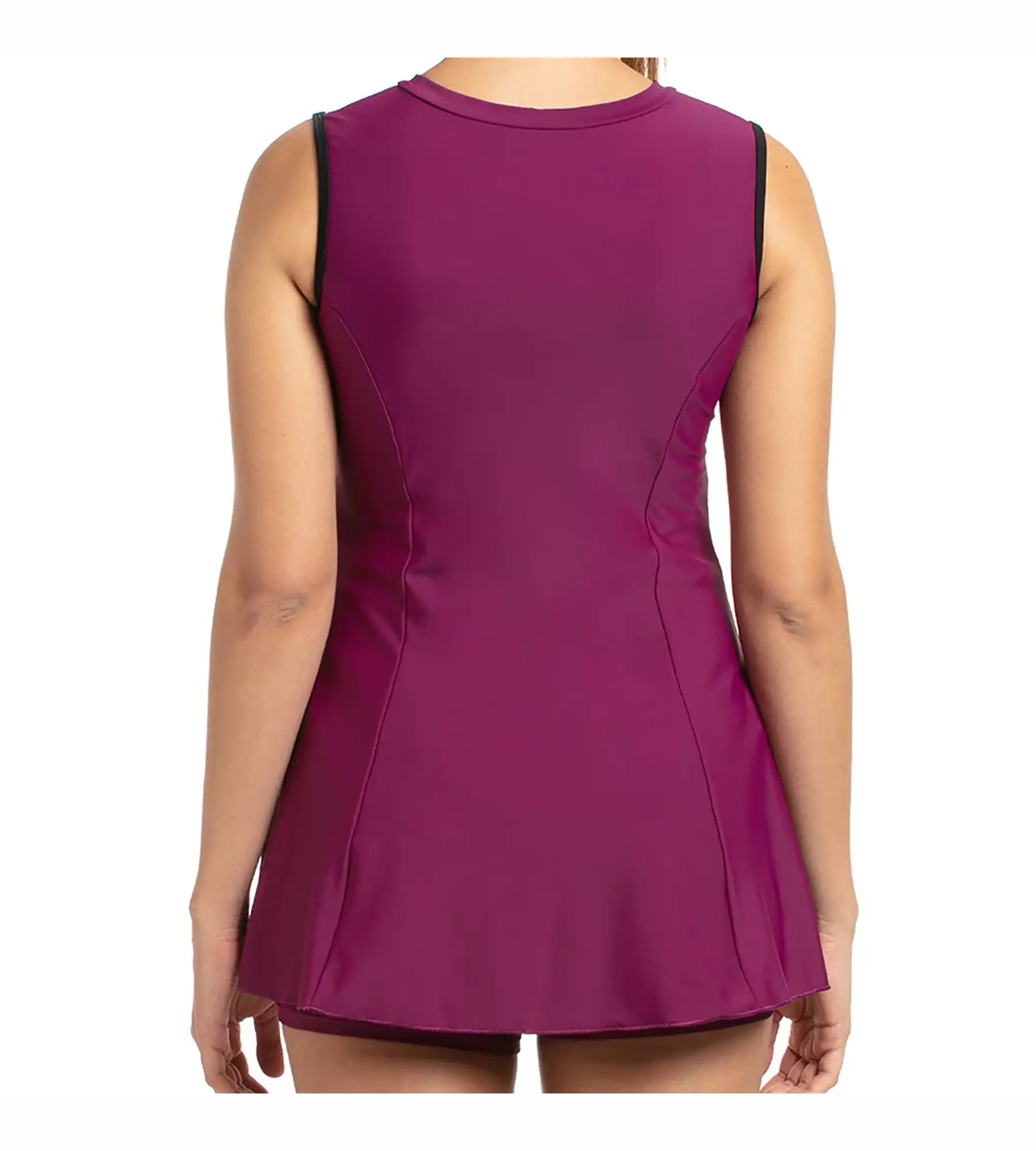 Women's Endurance Closedback Swimdress With Boyleg - Deep Plum & Black