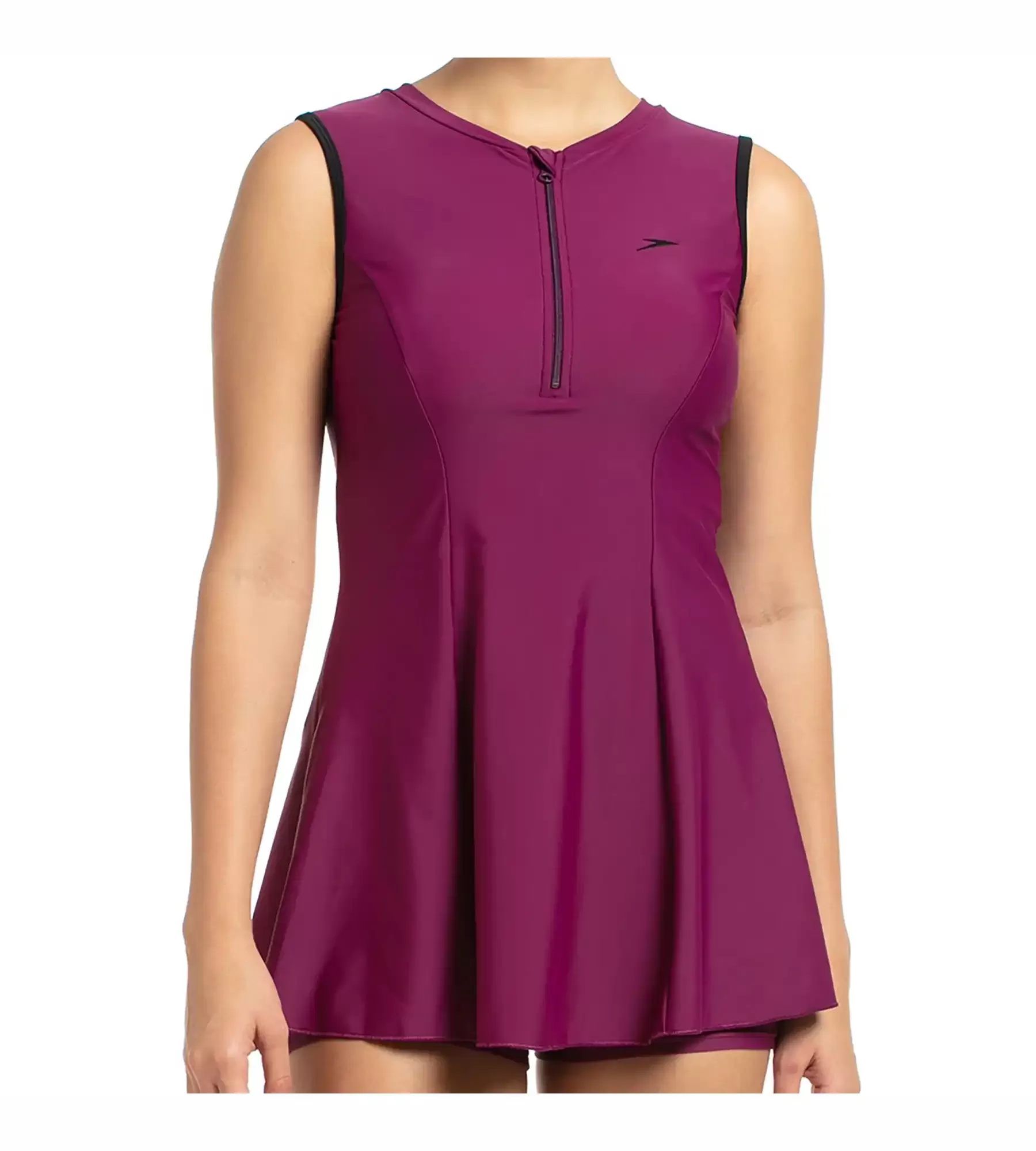 Women's Endurance Closedback Swimdress With Boyleg - Deep Plum & Black