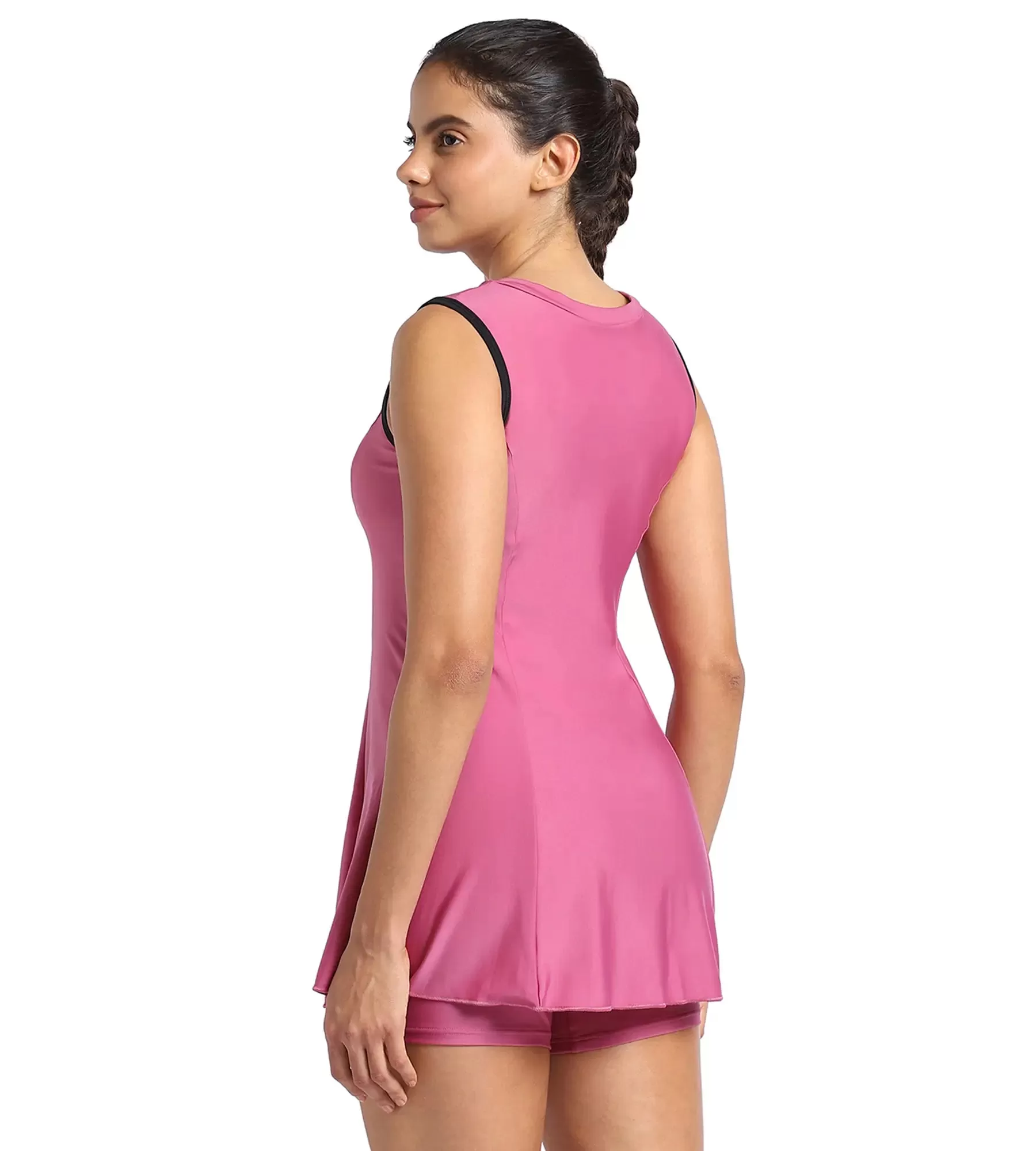 Women's Endurance Closedback Swimdress With Boyleg - Hotmauve  &  Black