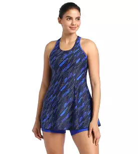 Women's Endurance Hyperboom Printed Racerback Swimdress With Boyleg - Truenavy  &  True cobalt