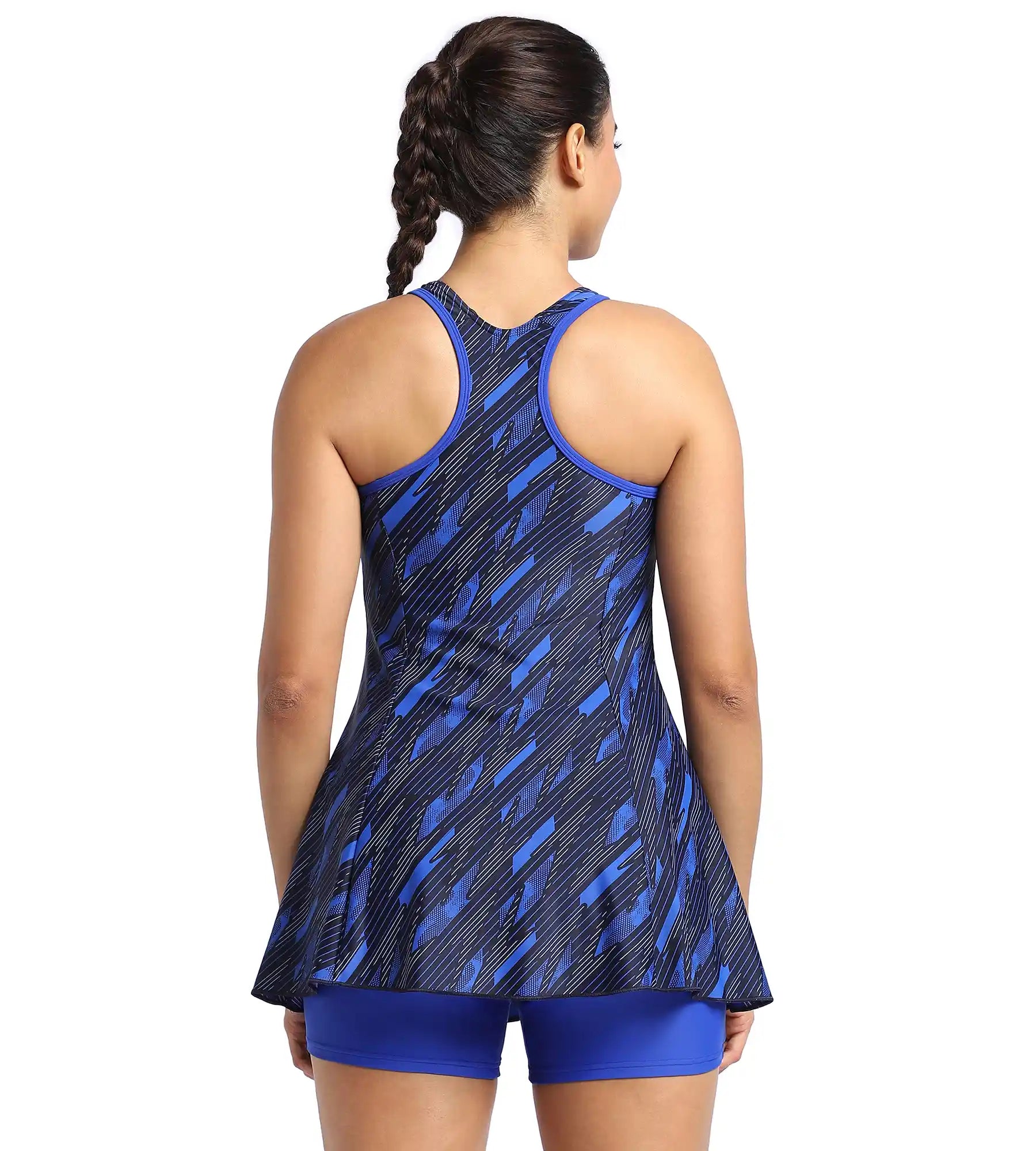 Women's Endurance Hyperboom Printed Racerback Swimdress With Boyleg - Truenavy  &  True cobalt