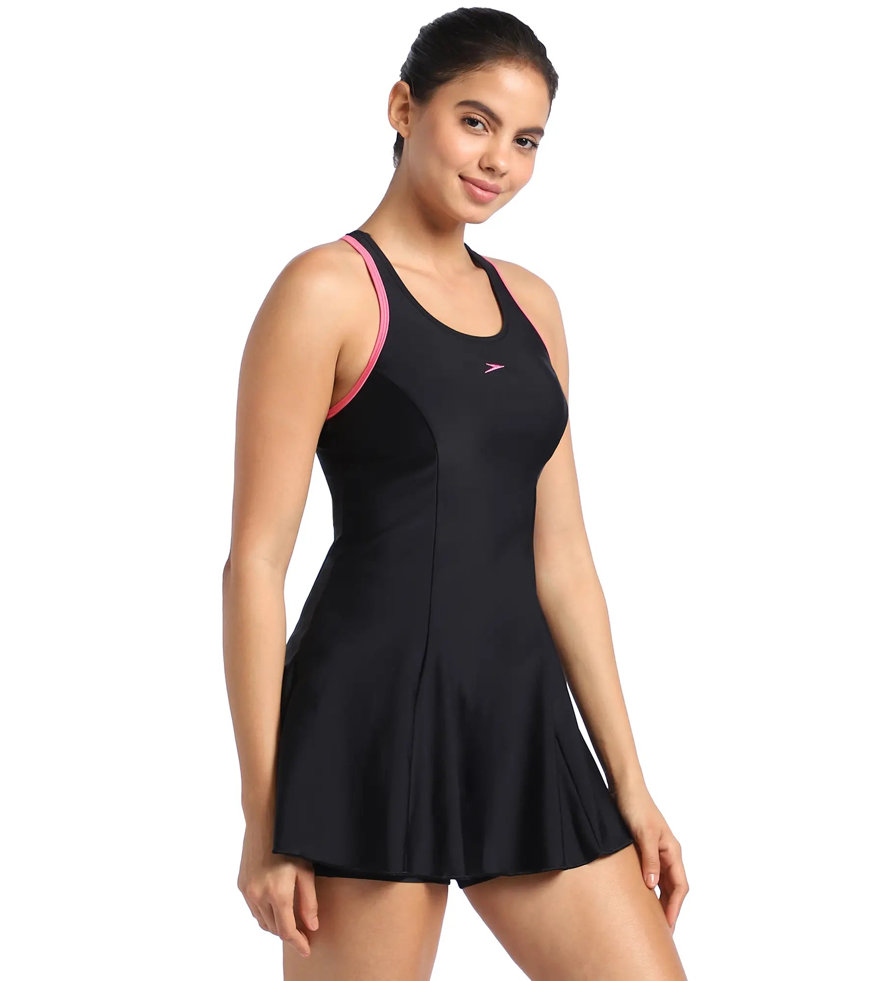 Women's Endurance Racerback Swimdress With Boyleg - Black  &  Fandango Pink