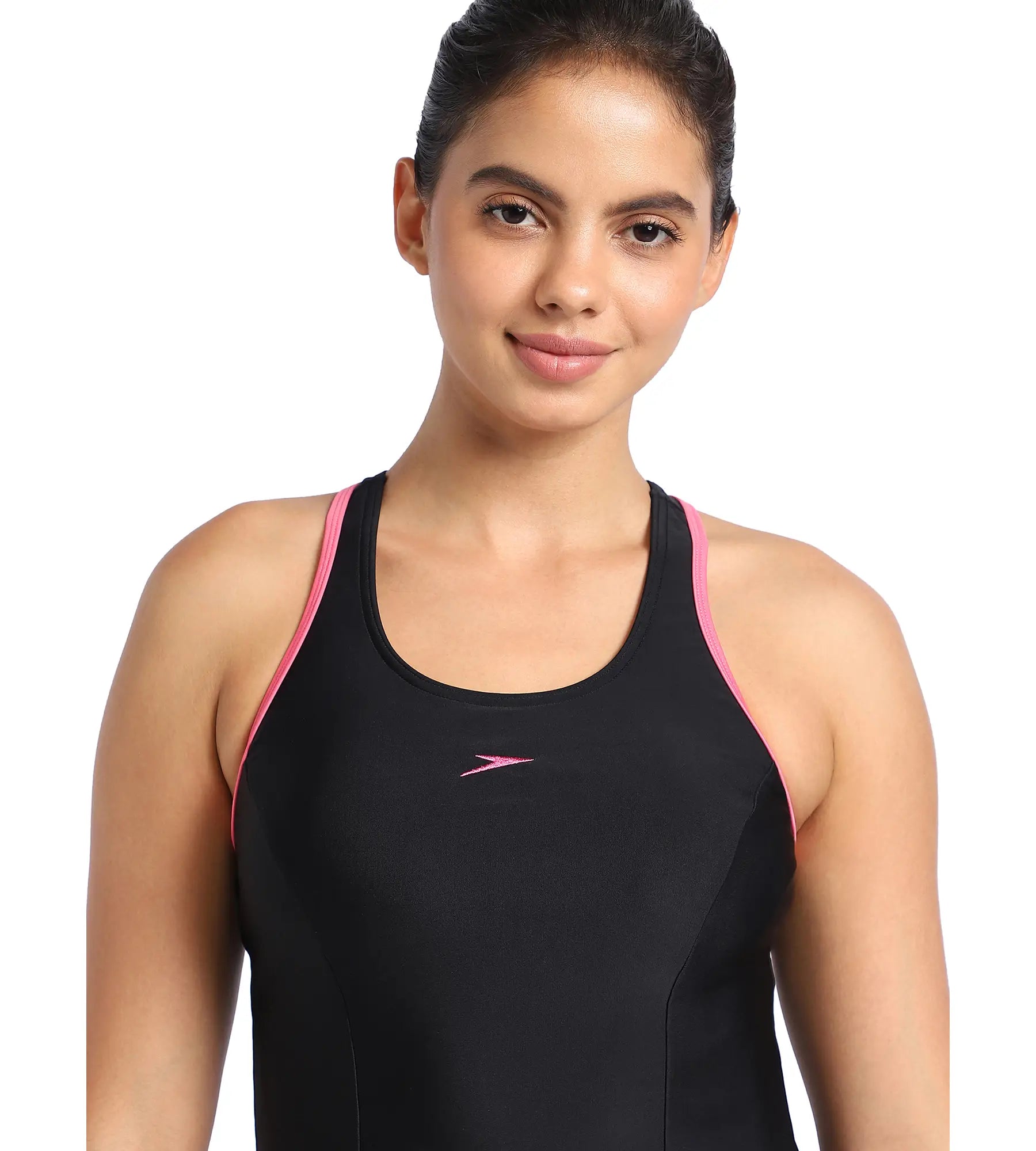 Women's Endurance Racerback Swimdress With Boyleg - Black  &  Fandango Pink