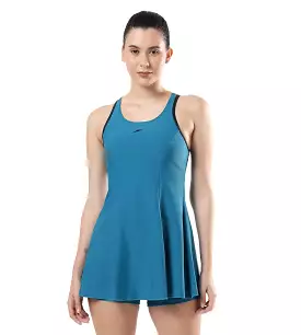 Women's Endurance Racerback Swimdress With Boyleg - Nordic Teal  &  True Navy