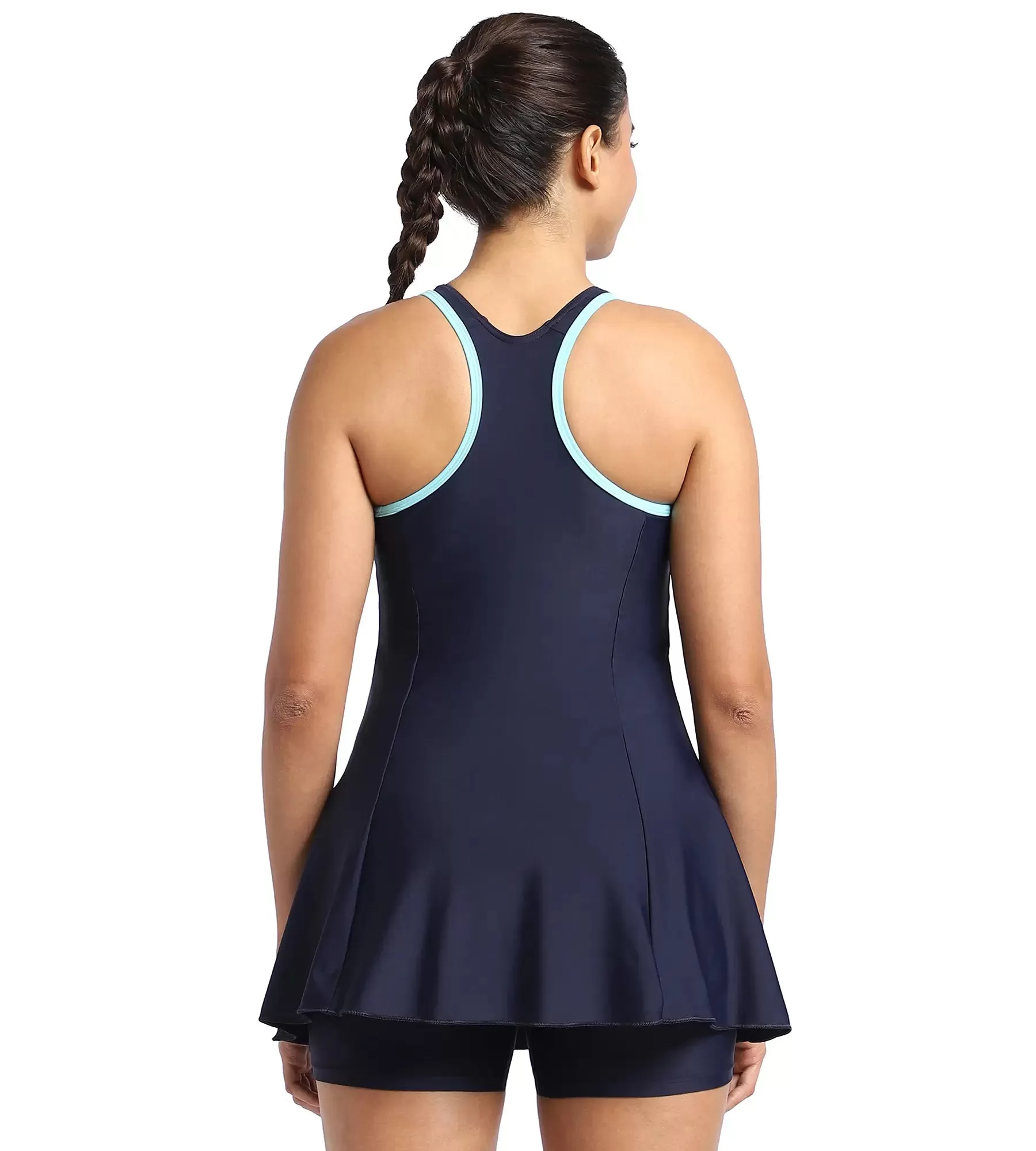 Women's Endurance Racerback Swimdress With Boyleg - Truenavy  &  Marine Blue