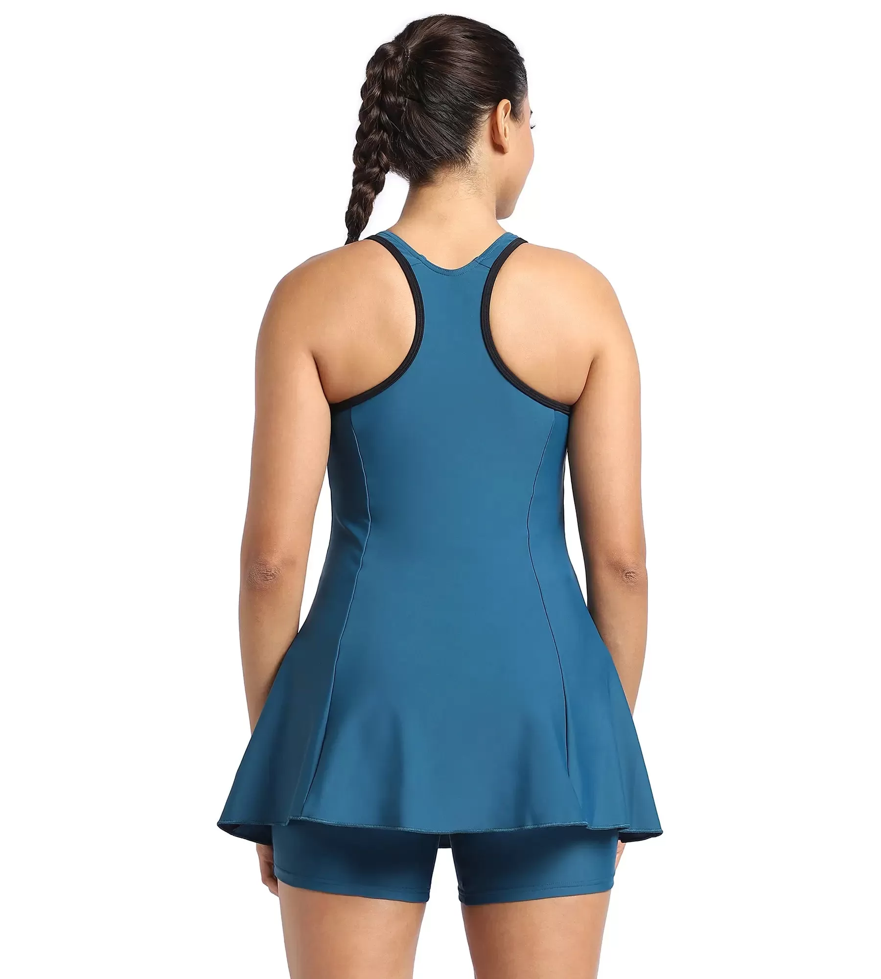 Women's Racerback Swimdress With Boyleg - Dark Teal  &  Black