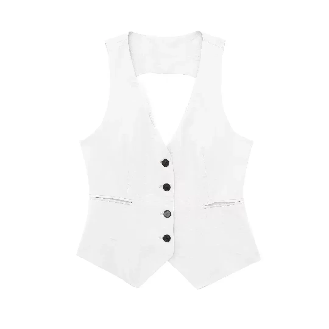 Women's Vest Linen Sleeveless Suit Vest for Women 2024